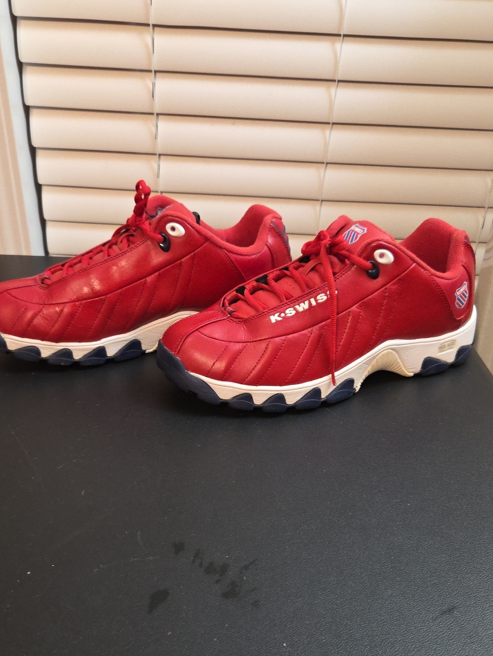 K-Swiss Red Leather Athletic Sneakers with Navy Accents
